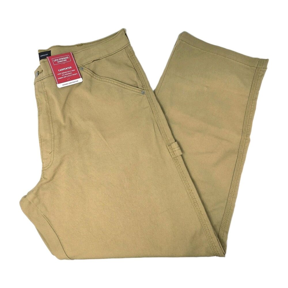 Levi Strauss Signature Men's Cotton Canvas Carpenter Jeans Khaki Relaxed 40x32